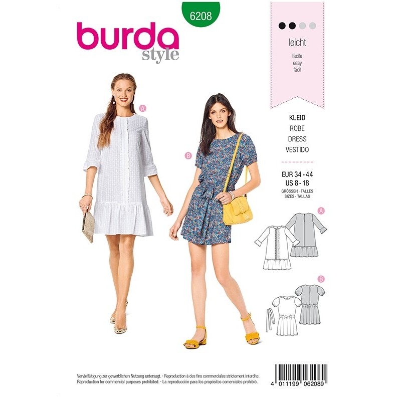 Patron Burda 6208 Young Robe - Forme Legere - Ruches D'ourlet