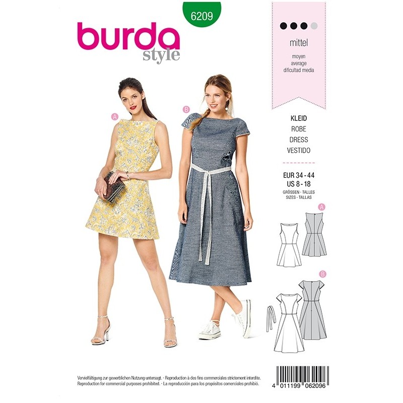 Patron Burda 6209 Robe Avec Une Jupe Evaée - Encolure Bateau