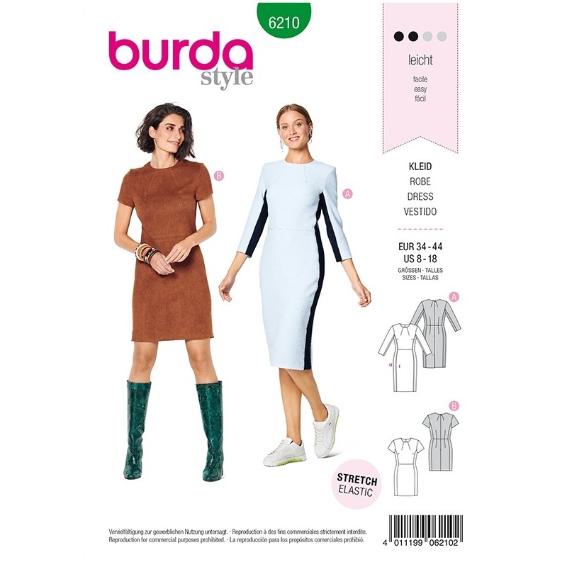 Patron Burda 6210 Robe Fourreau Avec Fente D'aisance Au Dos