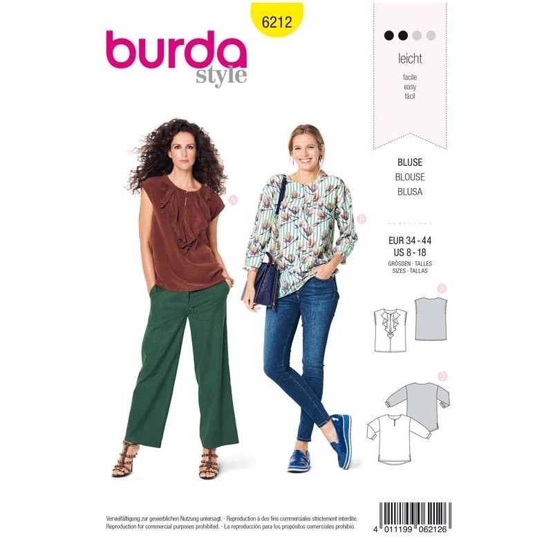 Patron Burda 6212 Blouse Avec Un Volant D'encolure - Forme Droite