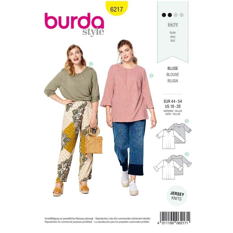Patron Burda 6217 Tee-shirt - Manches à Retrousser - Manches avec des Volants