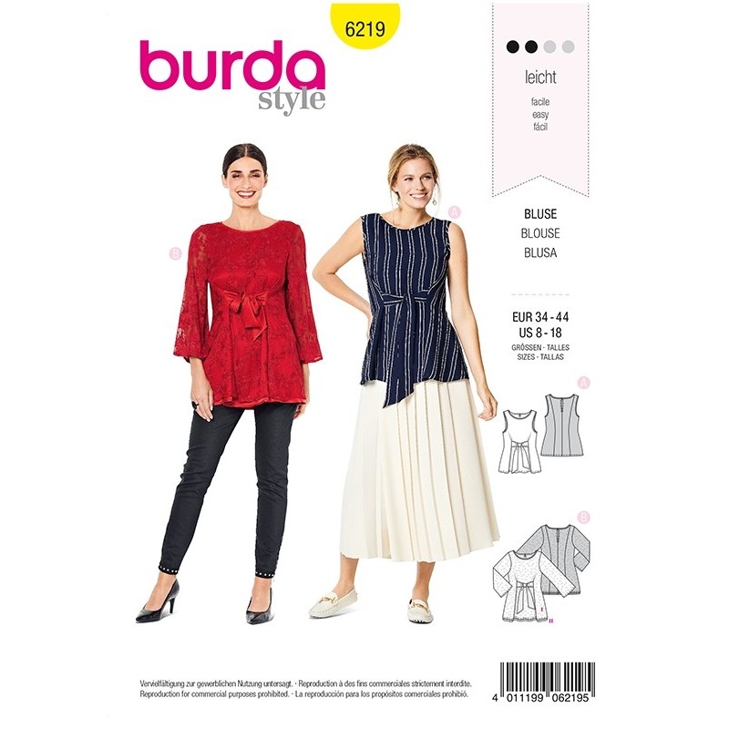 Patron Burda 6219 Blouse Sans Manche - Tunique Double Epaisseur -  Liens à Nouer