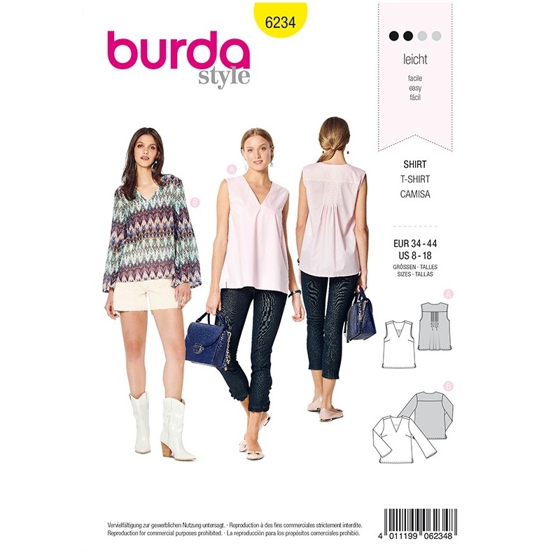 Patron Burda 6234 Blouse - Top - Encolure En V