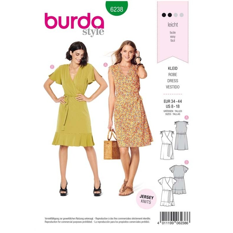 Patron Burda 6238 Robe - Robe Portefeuille - Epaules Froncées