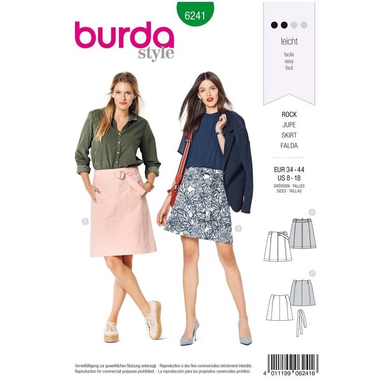 Patron Burda 6241 Jupe - Jupe A Panneaux  Sans Ceinture Rapportée - Avec Ceinture