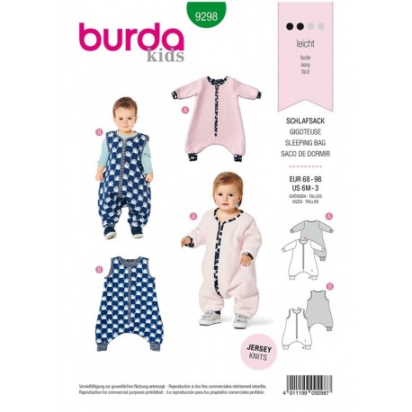 Patron Burda 9298 Baby Gigoteuse Avec Des Jambes - Combinaison-gigoteuse