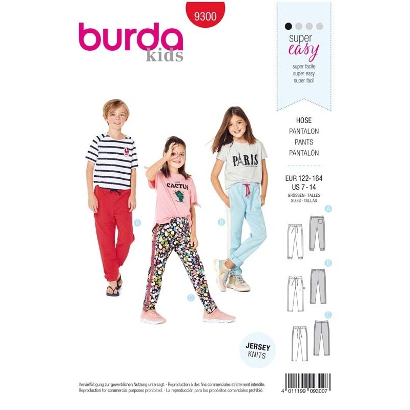 Patron Burda 9300 Kids Pantalon de Jogging - Pantalon A Coulisse Elastique - Pan