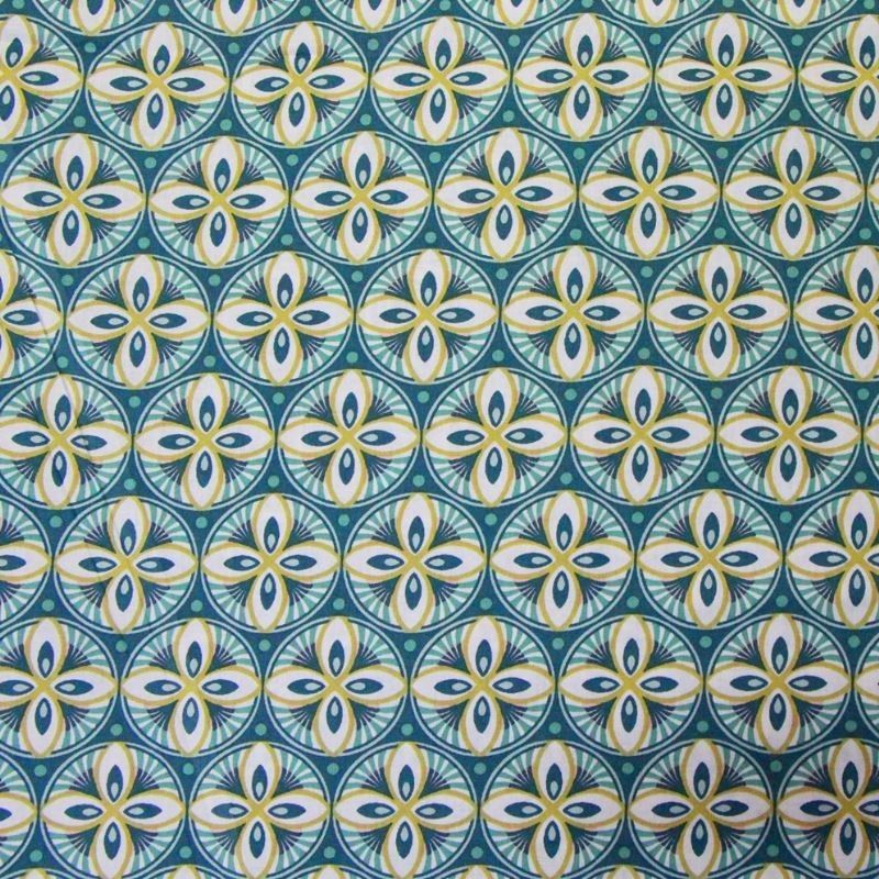 Tissu Cretonne Livy Imprime Paon moutarde