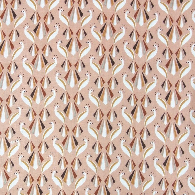 Tissu Cretonne Paon Imprime Marsala brique 