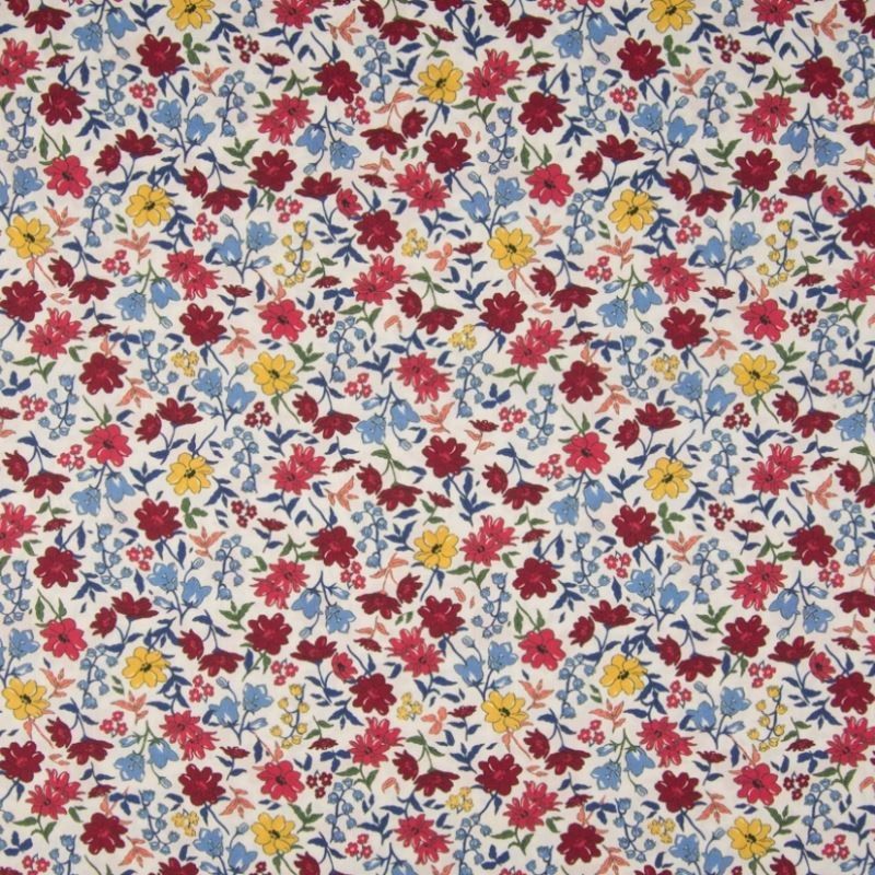 Tissu Popeline Sarah Shelby Rouge Tendre Fleurs