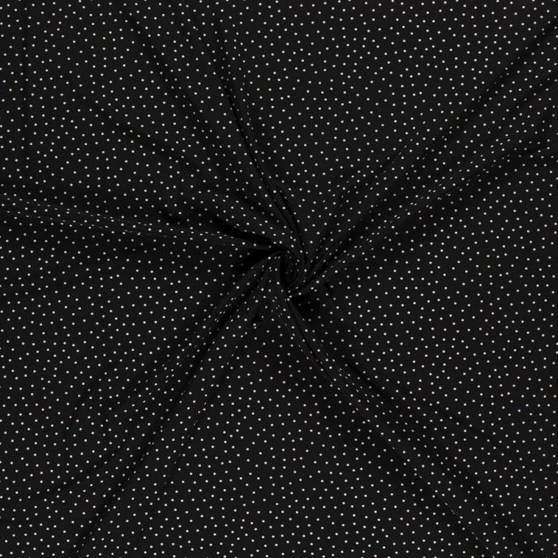 Tissu Toucher Crepe Petit Pois Fond Noir