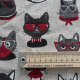 Tissu Funny Cat Toile Noir et rouge 