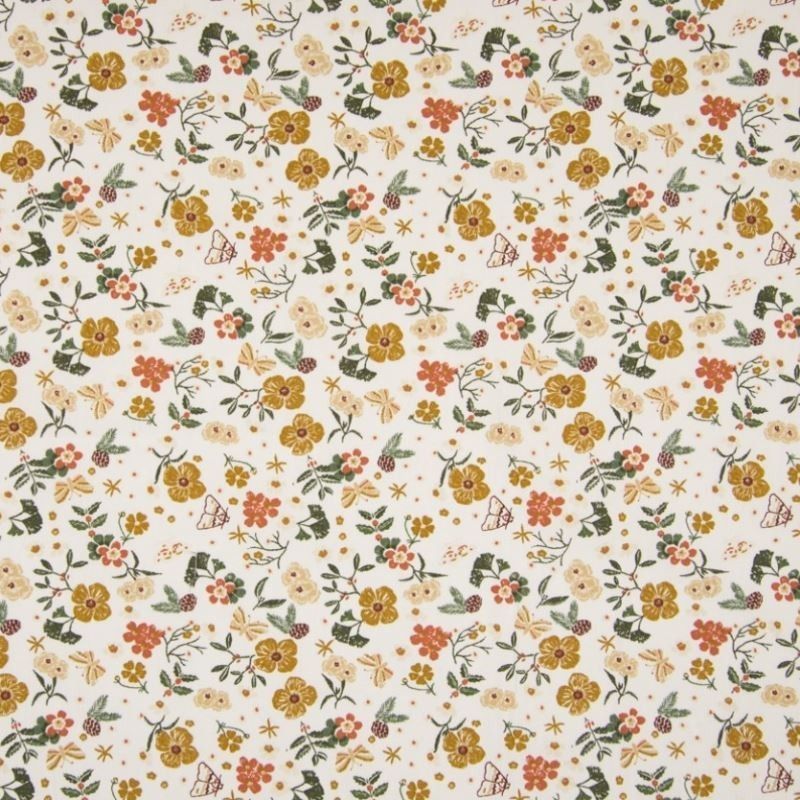 Tissu Popeline Imprimé Fleur Fond Ecru 
