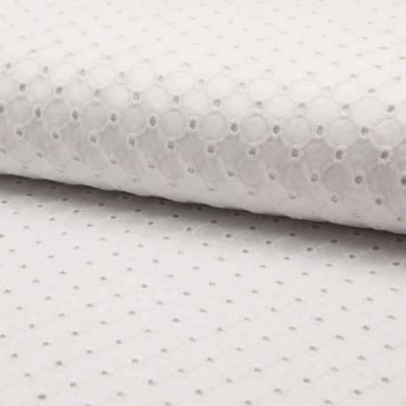 Tissu Broderie Satin Rond Blanc Cassé 