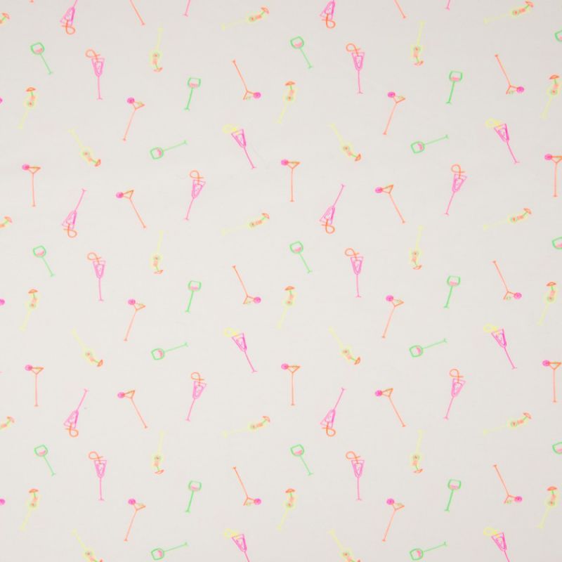 Tissu Jersey Imprimé Fluo Verres Fond Blanc