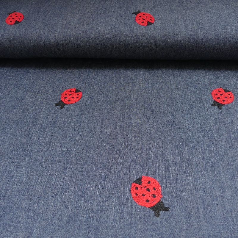 Tissu Jeans Brodé Coccinelle 