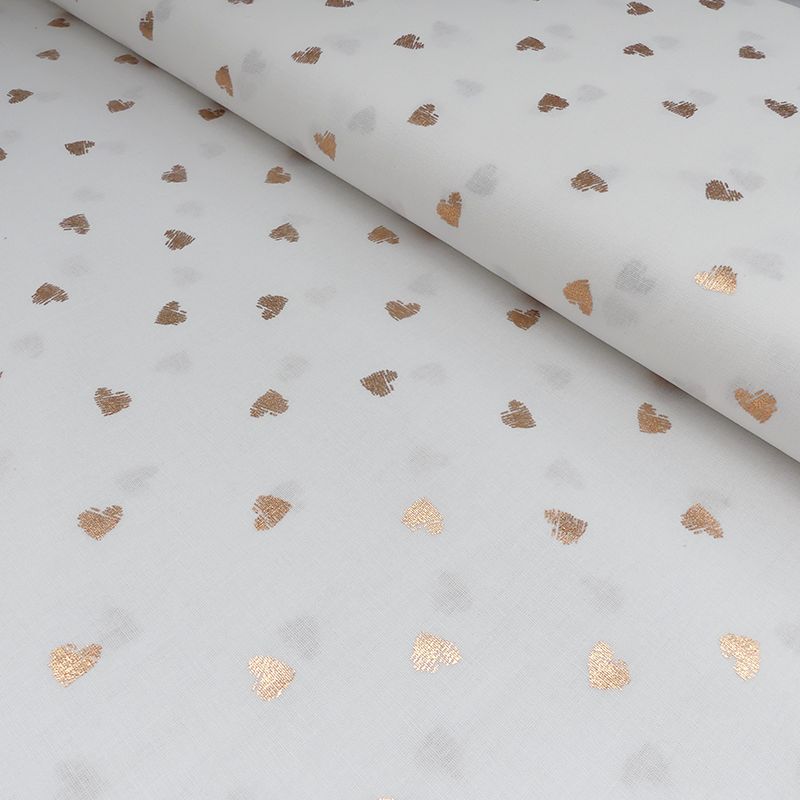 Tissu Popeline Imprimé Foil Coeur Gold 