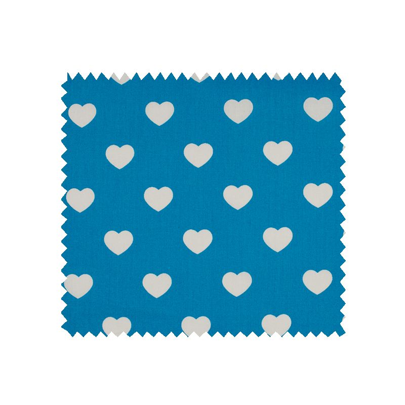 Tissu Coeur Aqua Blanc
