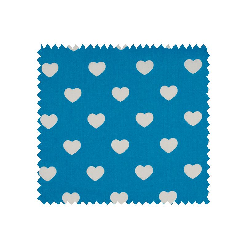 Tissu Coeur Aqua Blanc