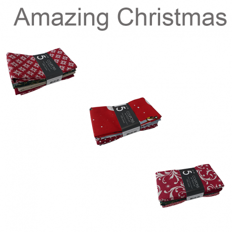 Un Lot de 5 Coupons de Tissu Amazing Christmas Multico 45x55 cm
