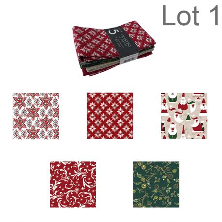 Un Lot de 5 Coupons de Tissu Amazing Christmas Multico 45x55 cm