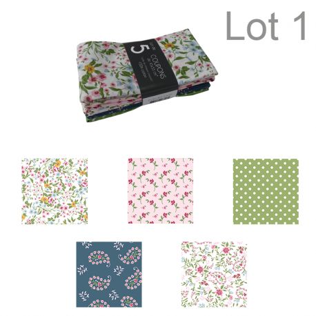 Un Lot de 5 Coupons de Tissu Fleur Chic Multico 