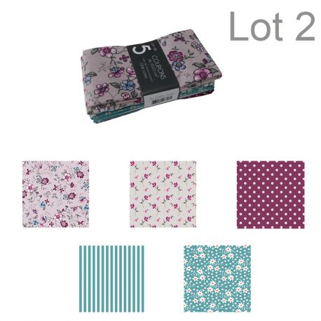 Un Lot de 5 Coupons de Tissu Fleur Chic Multico 