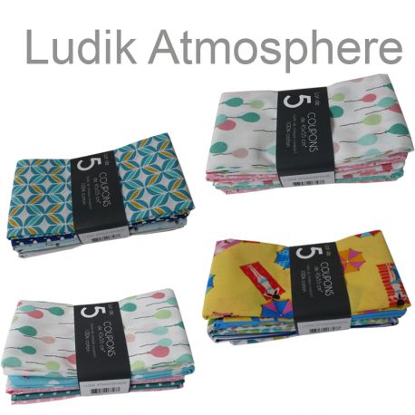 Un Lot de 5 Coupons de Tissu Ludik Atmosphere