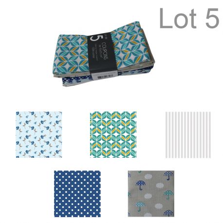 Un Lot de 5 Coupons de Tissu Ludik Atmosphere