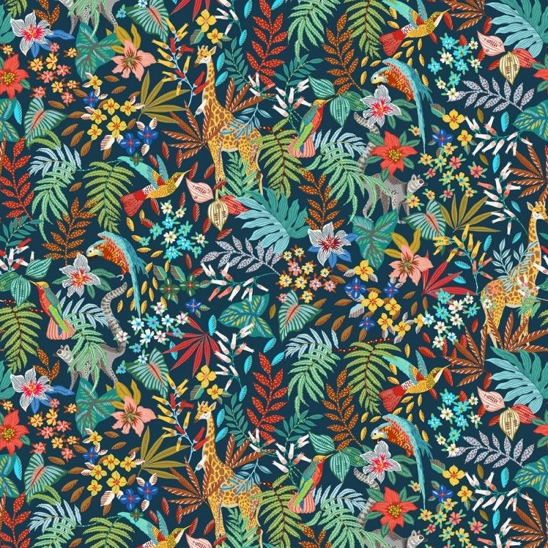 Tissu Zanzibar Serge Digital Petrole