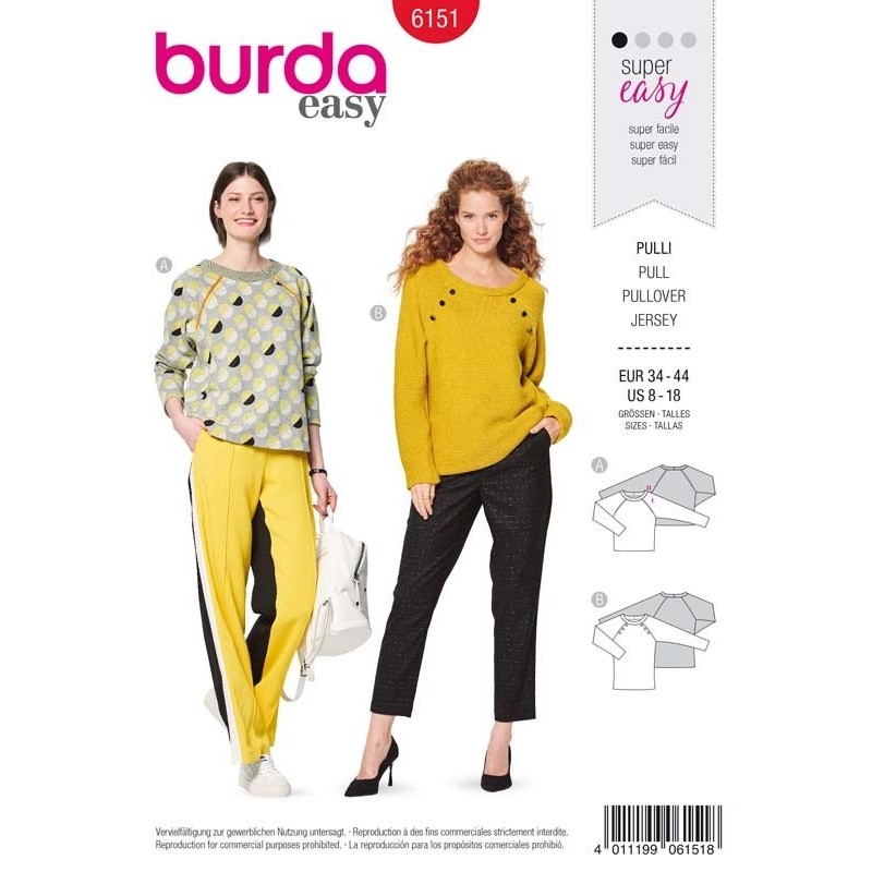 Patron Burda 6151 Sweat à Manche 34/44