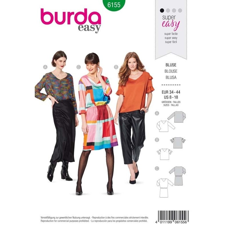 Patron Burda 6155 Blouse/robe de 34 à 44