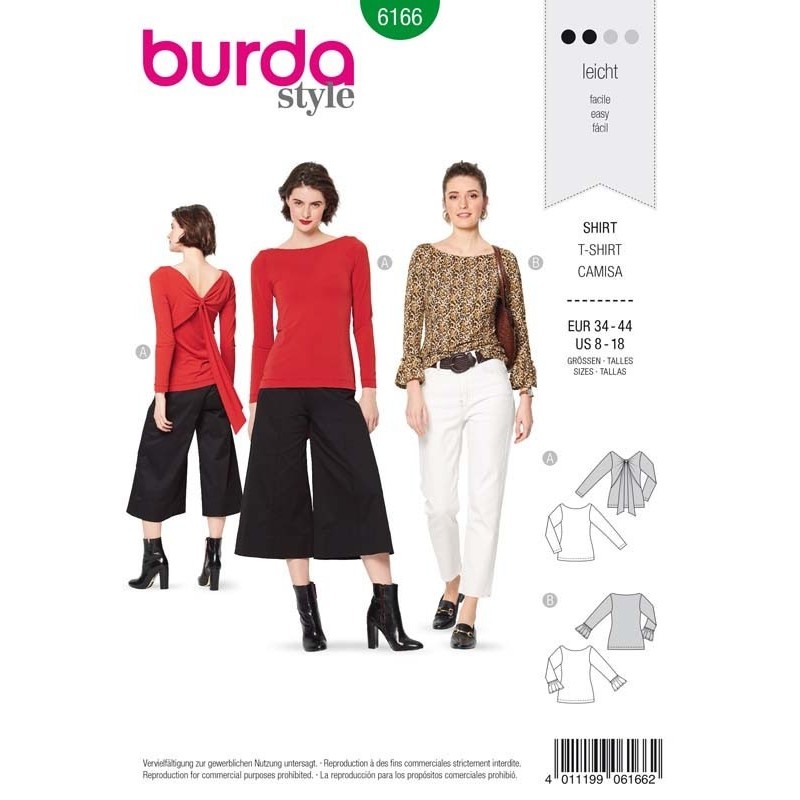 Patron Burda 6166 T-shirt de 34 à 44