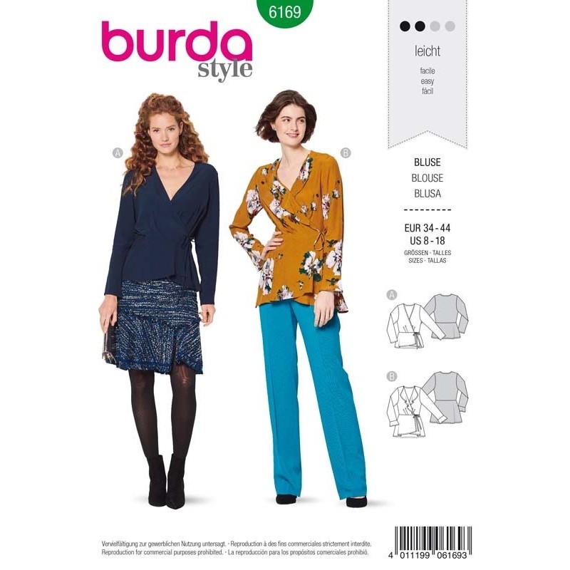 Patron Burda 6169 Blouse Cache-coeur de 34 à 44