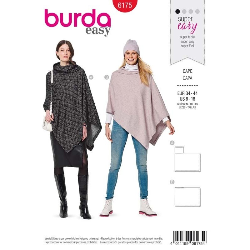 Patron Burda 6175 Cape Rectangulaire 34/44