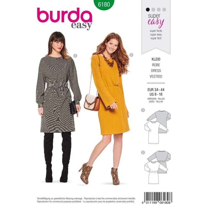 Patron Burda 6180 Robe Facon Tee-shirt de 34 à 44