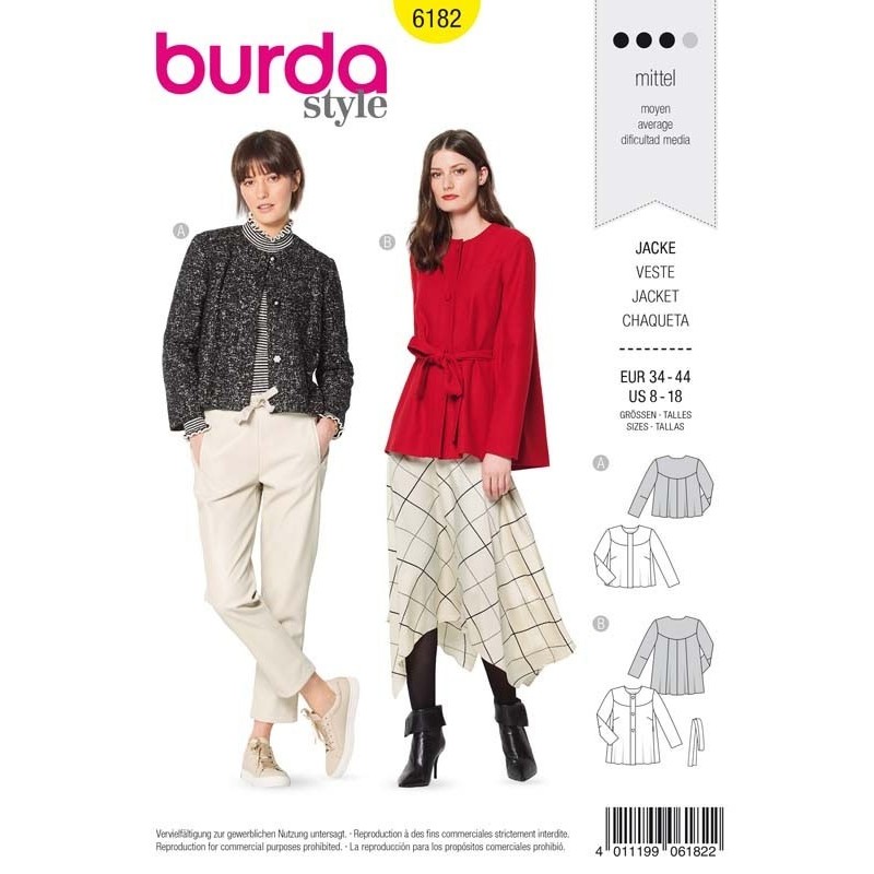 Patron Burda 6182 Veste Empiecement 34/44