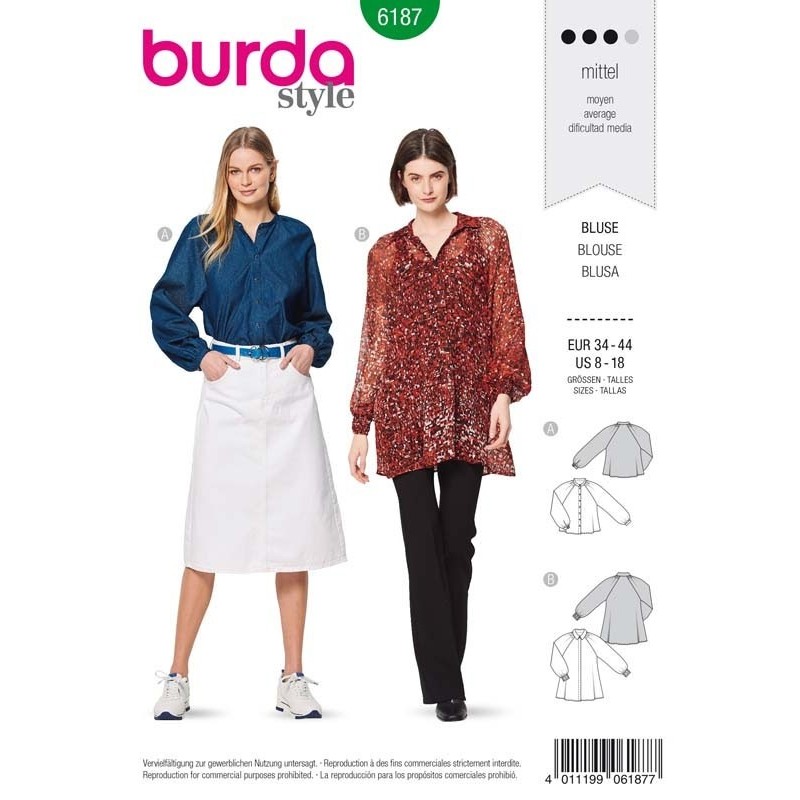 Patron Burda 6187 Blouse de 34 à 44