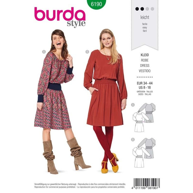 Patron Burda 6190 Robe Ceinture de 34 à 44