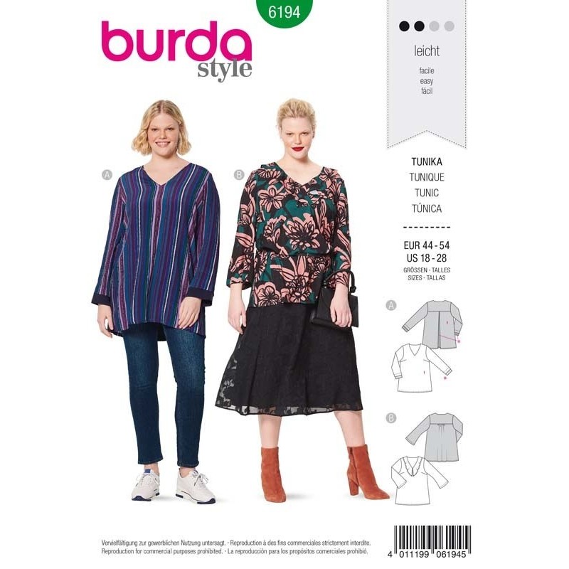 Patron Burda 6194 Tunique de 44 à 54