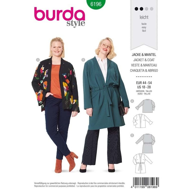 Patron Burda 6196 Veste/manteau 44/54