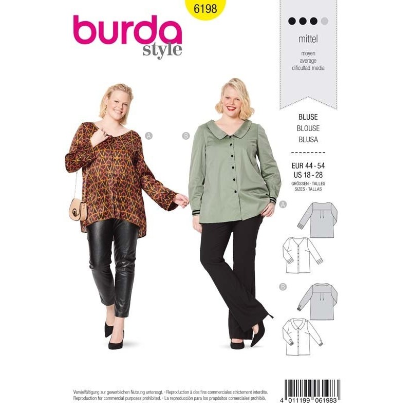 Patron Burda 6198 Blouse Empiecement 44/54