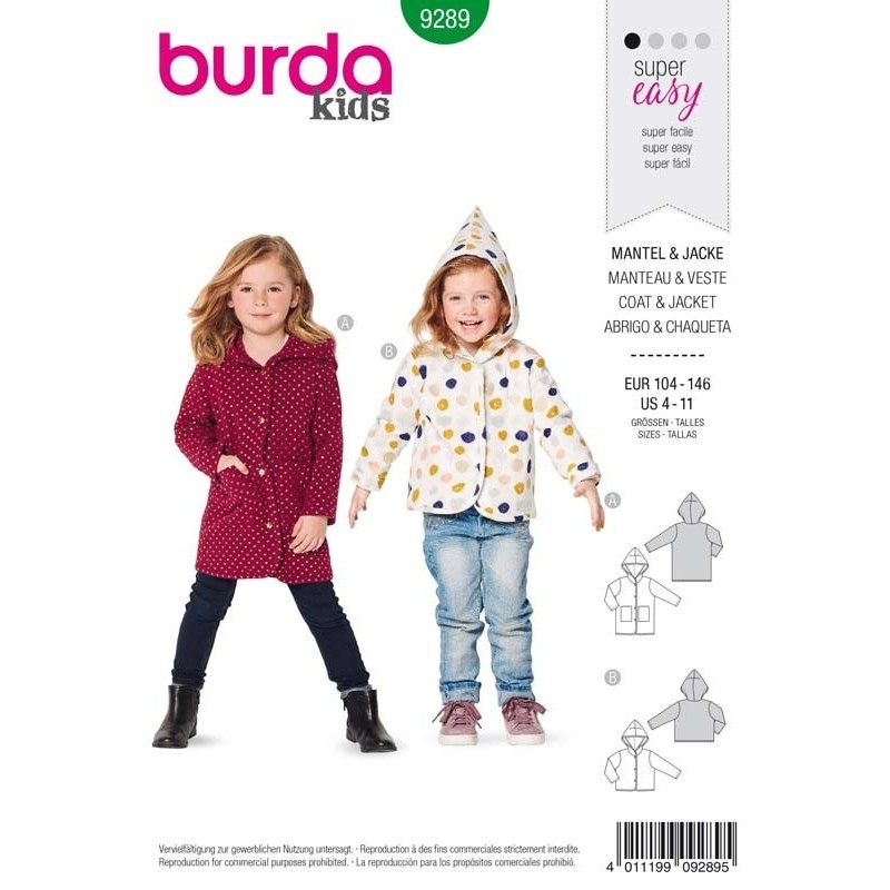 Patron Burda 9289 Kids Manteau/veste 104/146