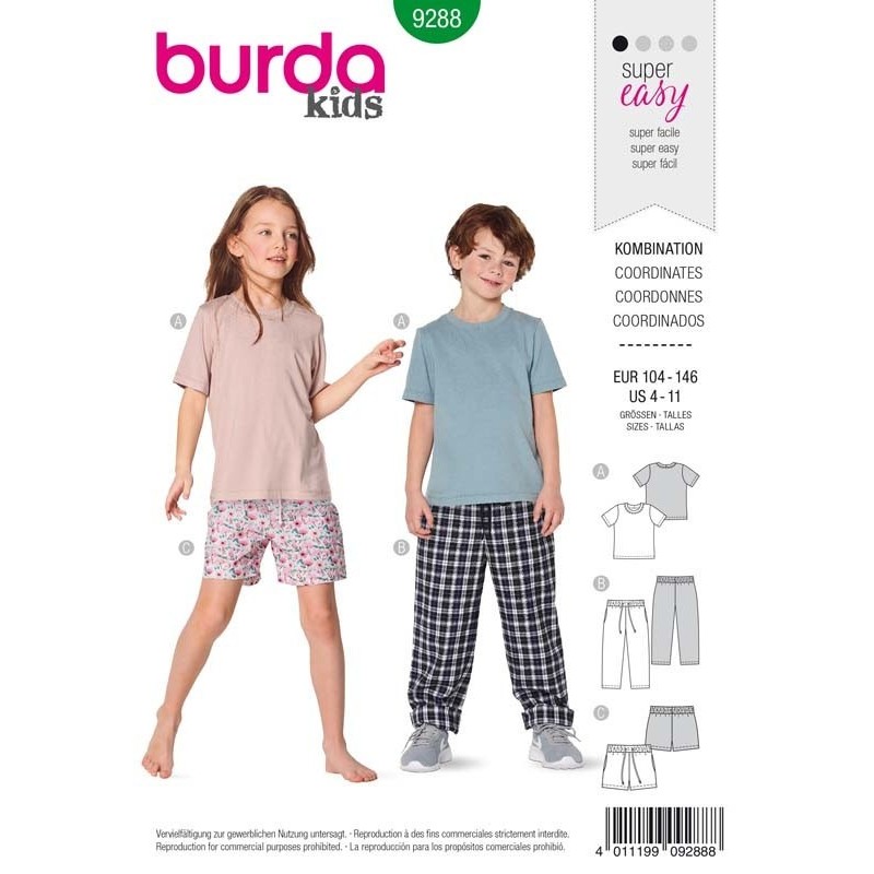 Patron Burda 9288 Kids T-shirt/pantalon/short 104/146