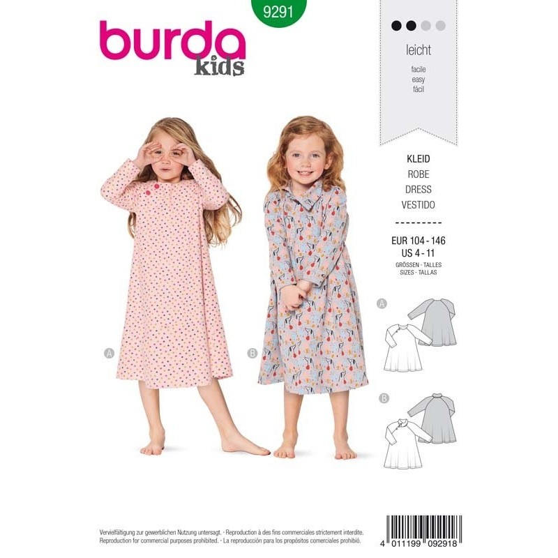 Patron Burda 9291 Kids Robe 104/146