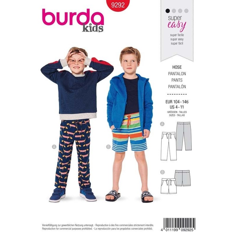 Patron Burda 9292 Kids Pantalon/short 104/146