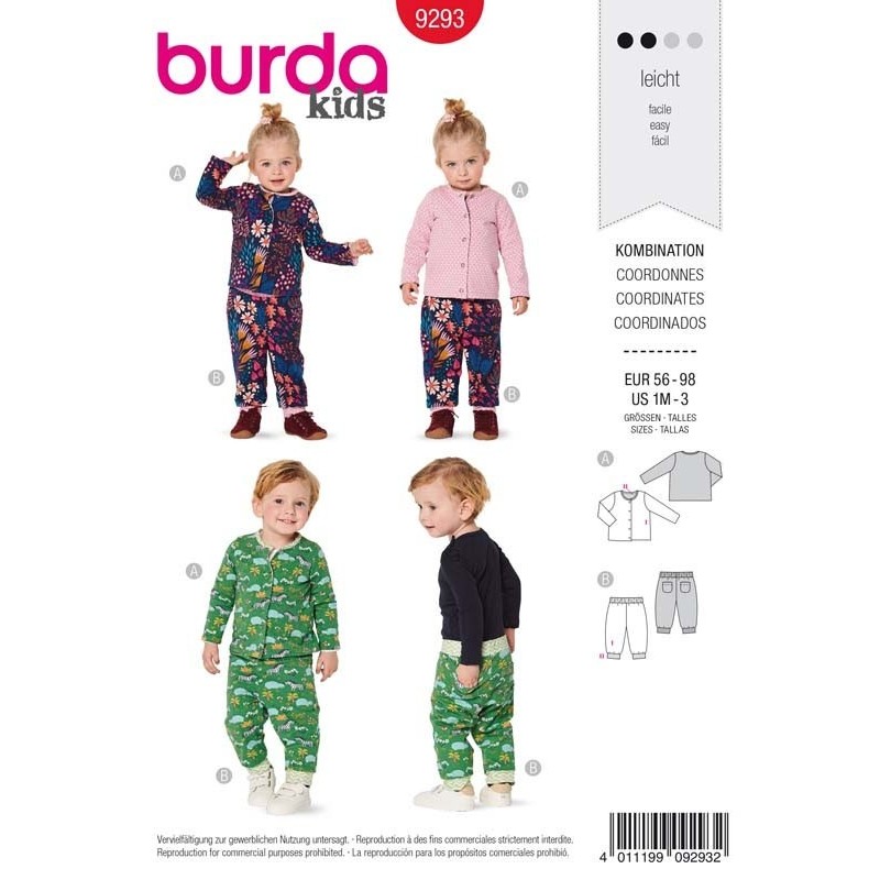 Patron Burda 9293 Kids Veste/pantalon 56/98
