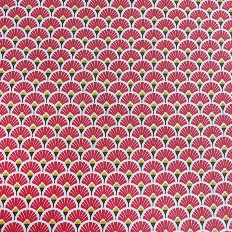 Tissu Eventails Dorés Cretonne Rouge