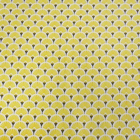 Tissu Eventails Dorés Cretonne Jaune