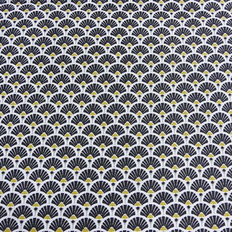 Tissu Eventails Dorés Cretonne Noir